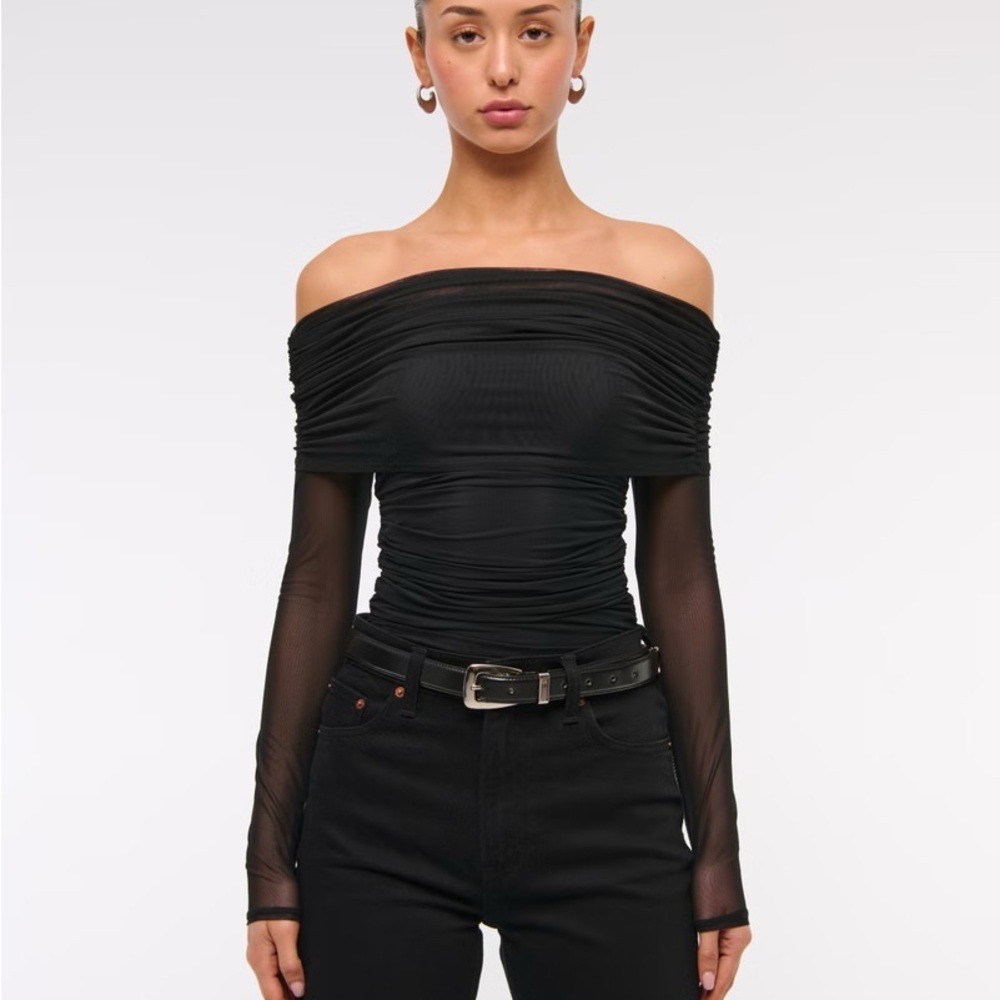 Long-Sleeve Mesh Foldover Bodysuit
